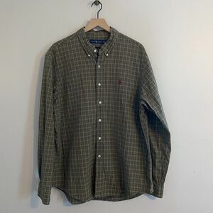 Ralph Lauren Long Sleeve Button Down, 100% Cotton, Green Plaid. XXL.